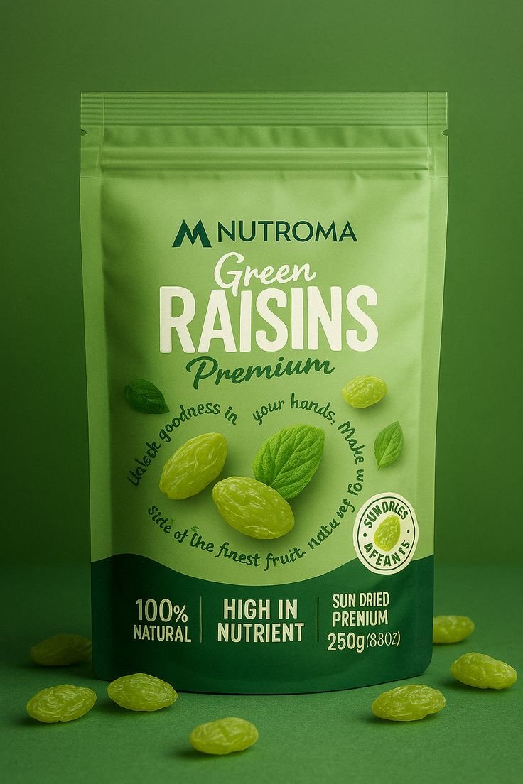 Premium Green Raisins Packaging Design _ Healthy Snack Pouch Concept